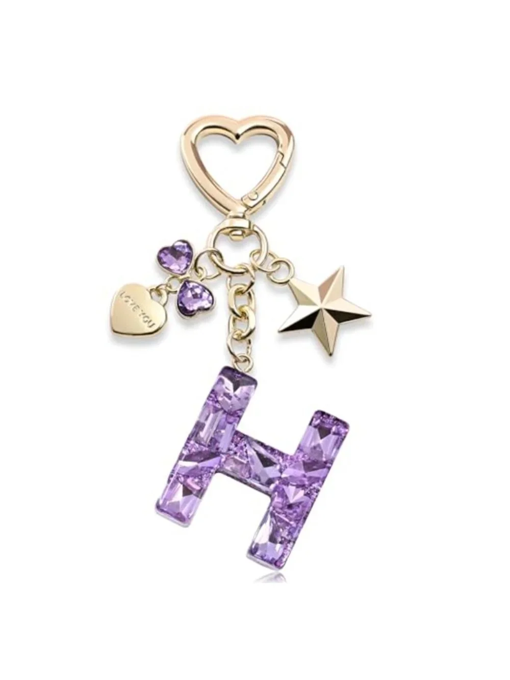 Rhinestone Butterfly Initial Letter Keychain, Shiny Metal & Resin Purse Charm